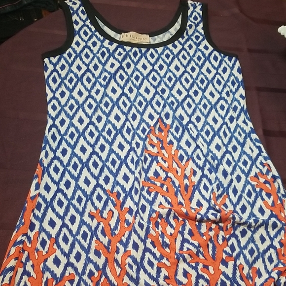 Philosophy Women's Geometric Blue and Coral Maxi Dress - Picture 1 of 8